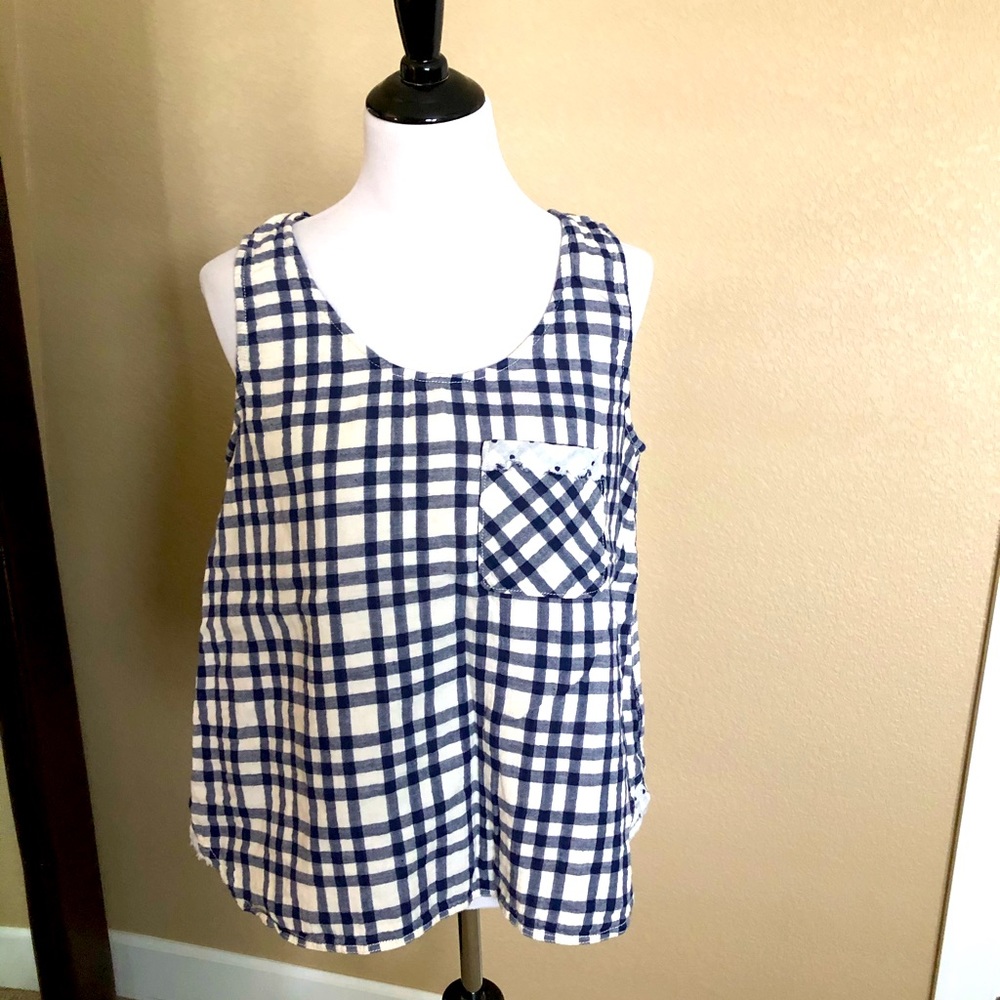 Maeve/Anthropologie Sleeveless Navy Check Shirt L